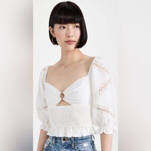 Cami NYC NWT Small Nardene Long Sleeve Smocked Blouse White *FLAW*